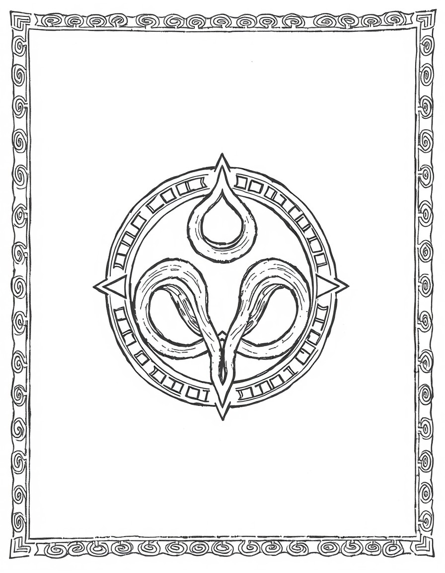 Sketched Art Piece Concept  A bold, high-detail, black and white line art piece featuring an ancient Celtic symbol from the Neolithic era, which is also reminiscent of the Triple Moon symbol from Neop