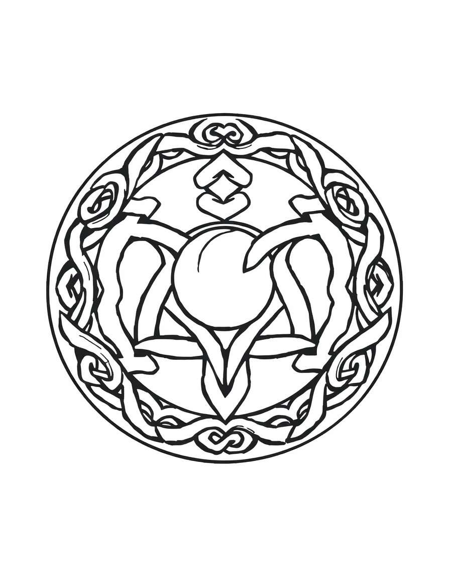 The ancient Celtic symbol takes center stage, intricately drawn with bold lines and light shading to emphasize its mystical and ancient roots. The Triple Moon element is subtly integrated into the d