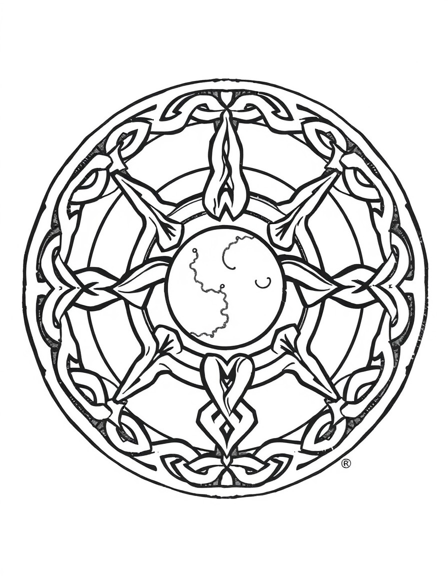 The ancient Celtic symbol takes center stage, intricately drawn with bold lines and light shading to emphasize its mystical and ancient roots. The Triple Moon element is subtly integrated into the d