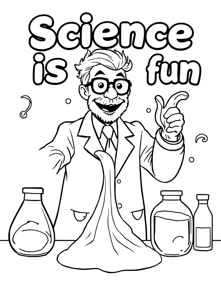 text Science is fun, Professor in Laboratory, Slime