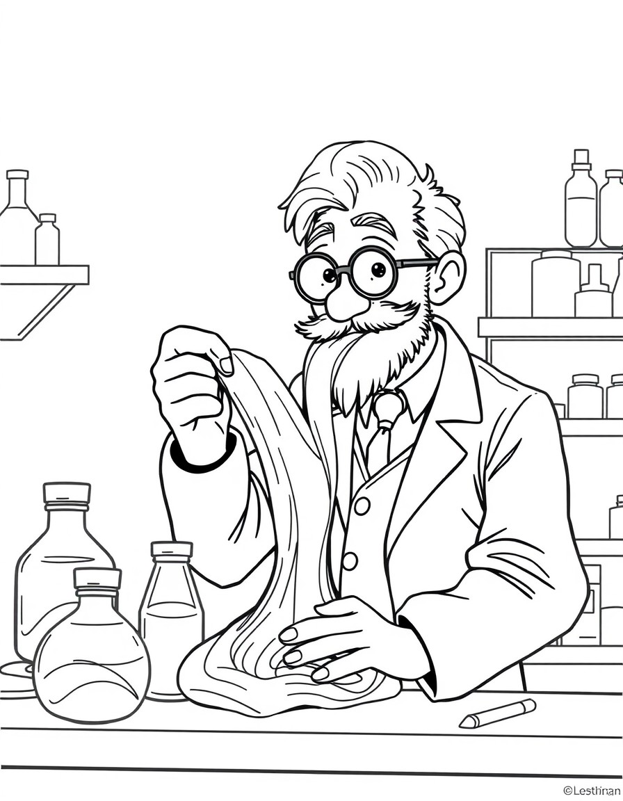 Professor in Laboratory creating slime