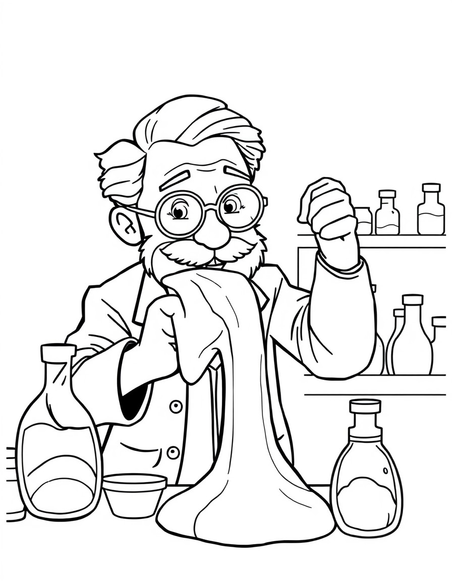 Professor in Laboratory creating slime