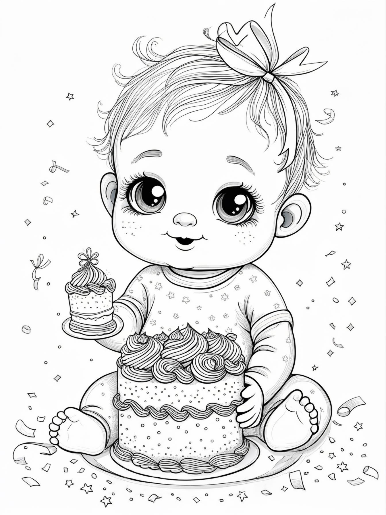 cute tiny human baby with a cake on his hand