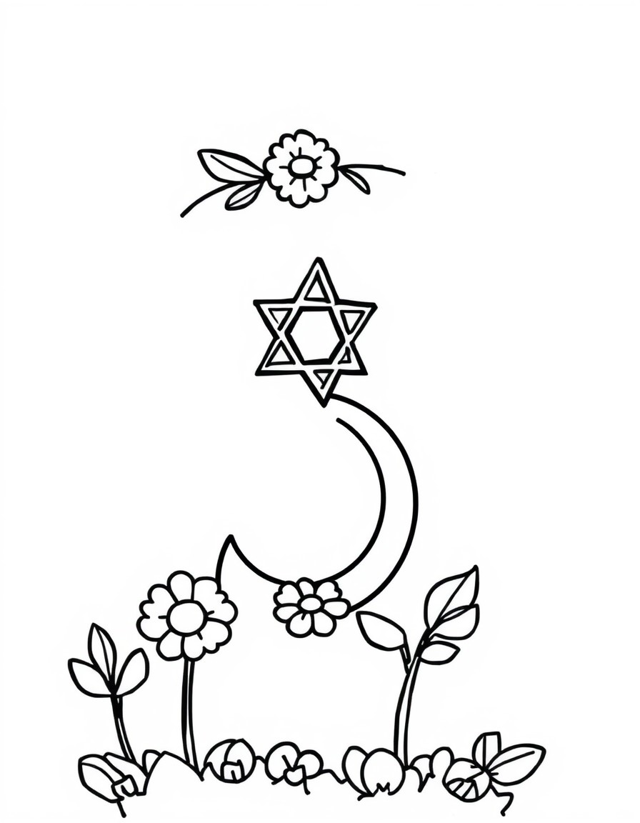 make numbers coloring pages with TU BISHVAT decorations