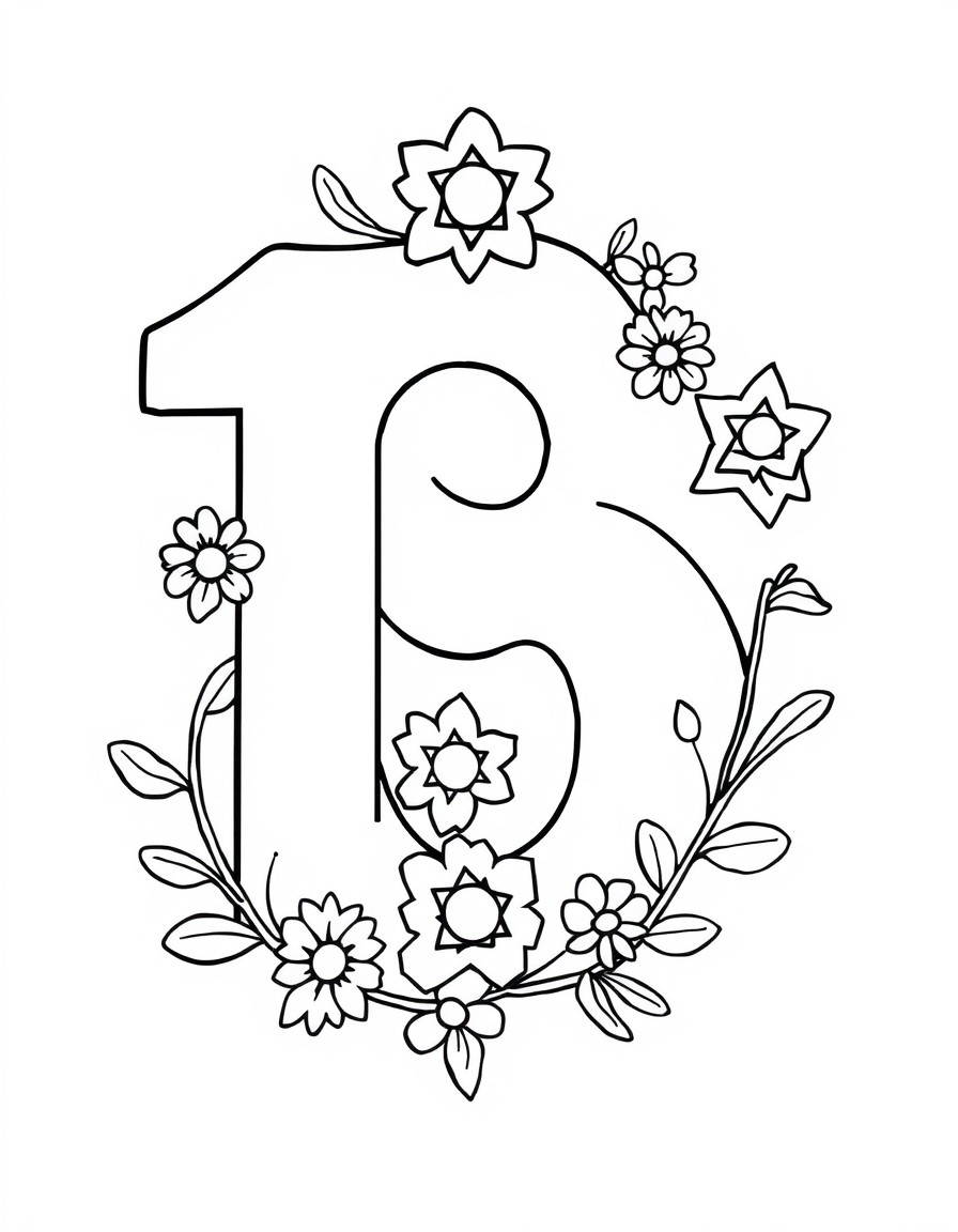 make numbers coloring pages with TU BISHVAT decorations