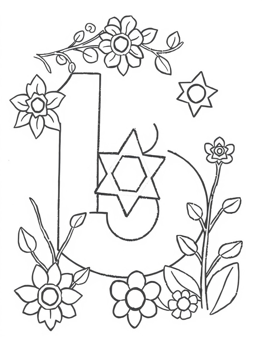 make numbers coloring pages with TU BISHVAT decorations