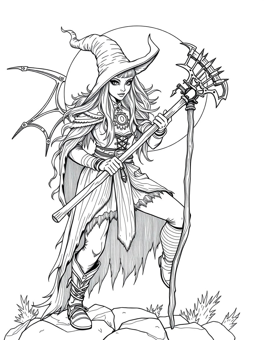 A mountainbiking vampire witch from the future. with a rake