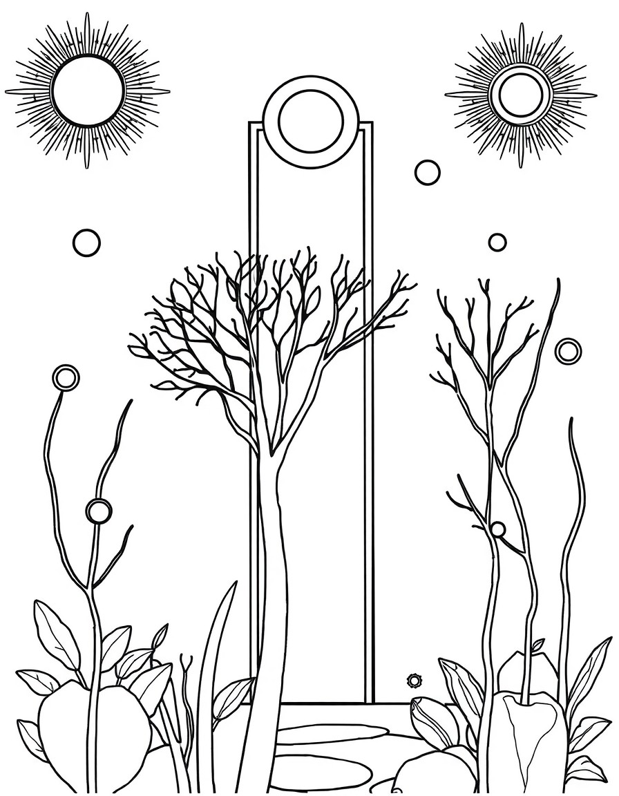 a coloring page inspited by klee in bauhaus style