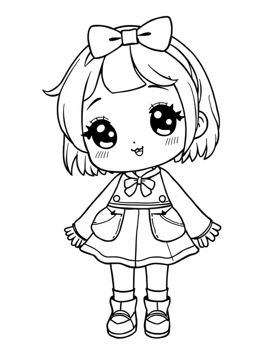 Cute kawaii girl with a set of outfit options to be cut of the paper and tried on