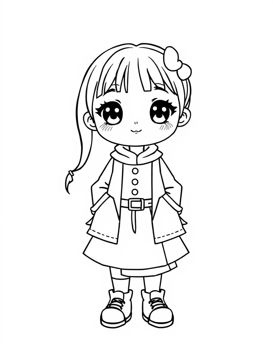 Cute kawaii girl with a set of outfit options to be cut of the paper and tried on