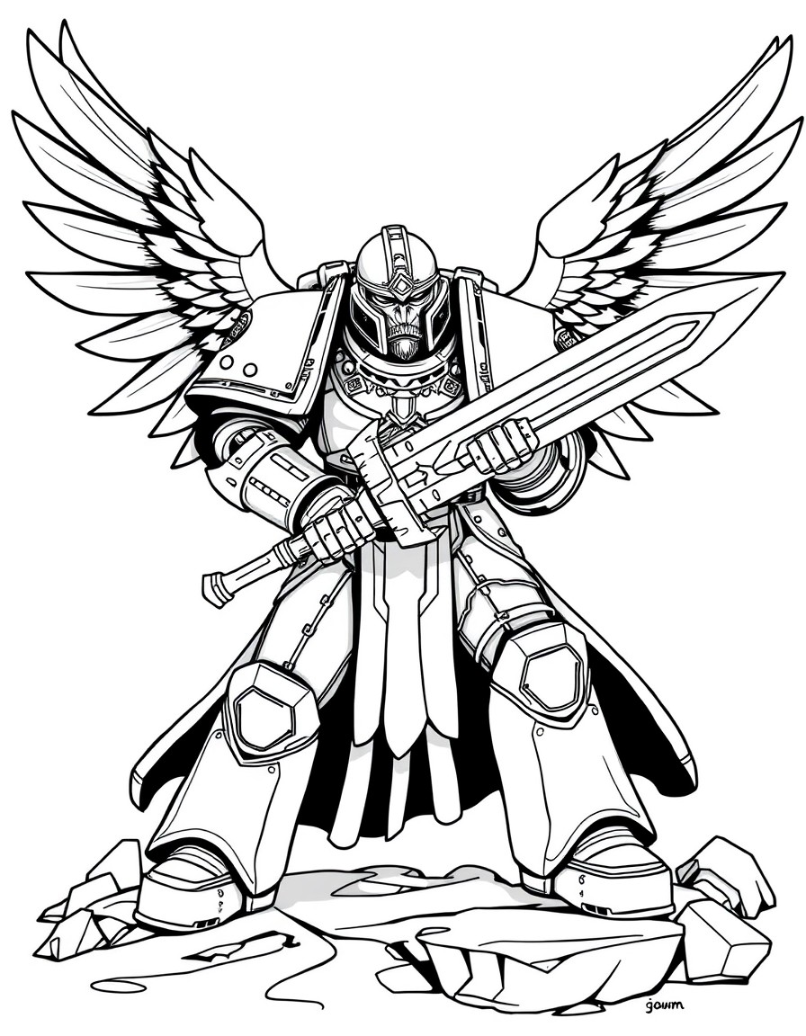 a Dark Angels Space marine holding a power sword - warhammer 40k