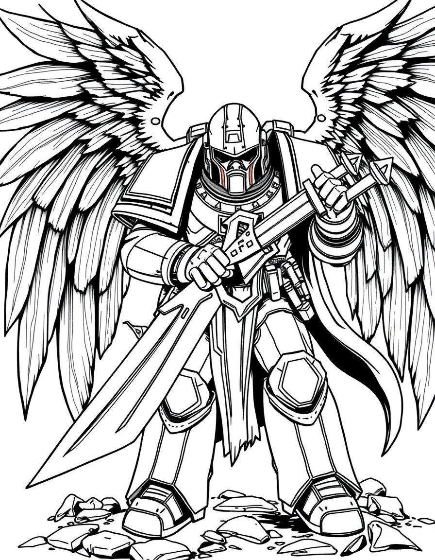 a Dark Angels Space marine holding a power sword - warhammer 40k