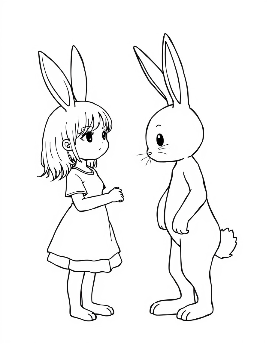 Create manga of cute bunny girl scene meeting a bunny boy, make it a cute love scene