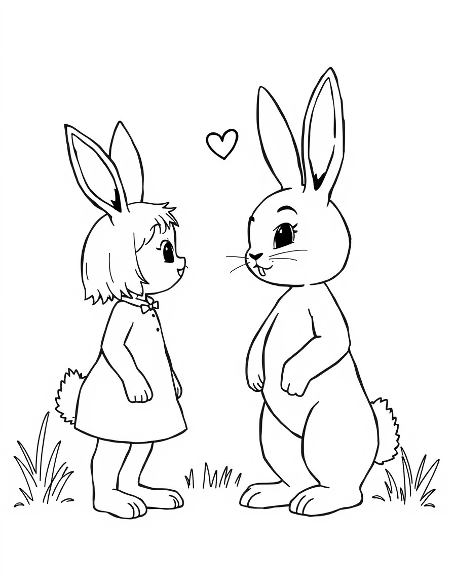 Create manga of cute bunny girl scene meeting a bunny boy, make it a cute love scene