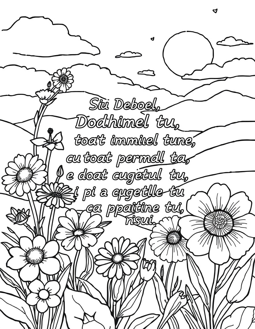 flowers and landscape with textS iubeti pe Domnul, Dumnezeul tu, cu toat inima ta, cu tot sufletul tu, cu toat puterea ta i cu tot cugetul tu i pe aproapele tu ca pe tine nsui.