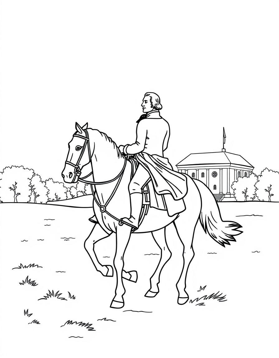 George Washington riding his horse toward Mount Vernon on December 24 1783