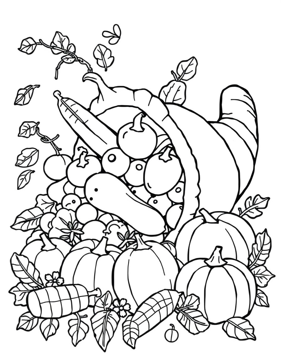 a cornucopia filled with fruits and vegetables thanksgiving theme