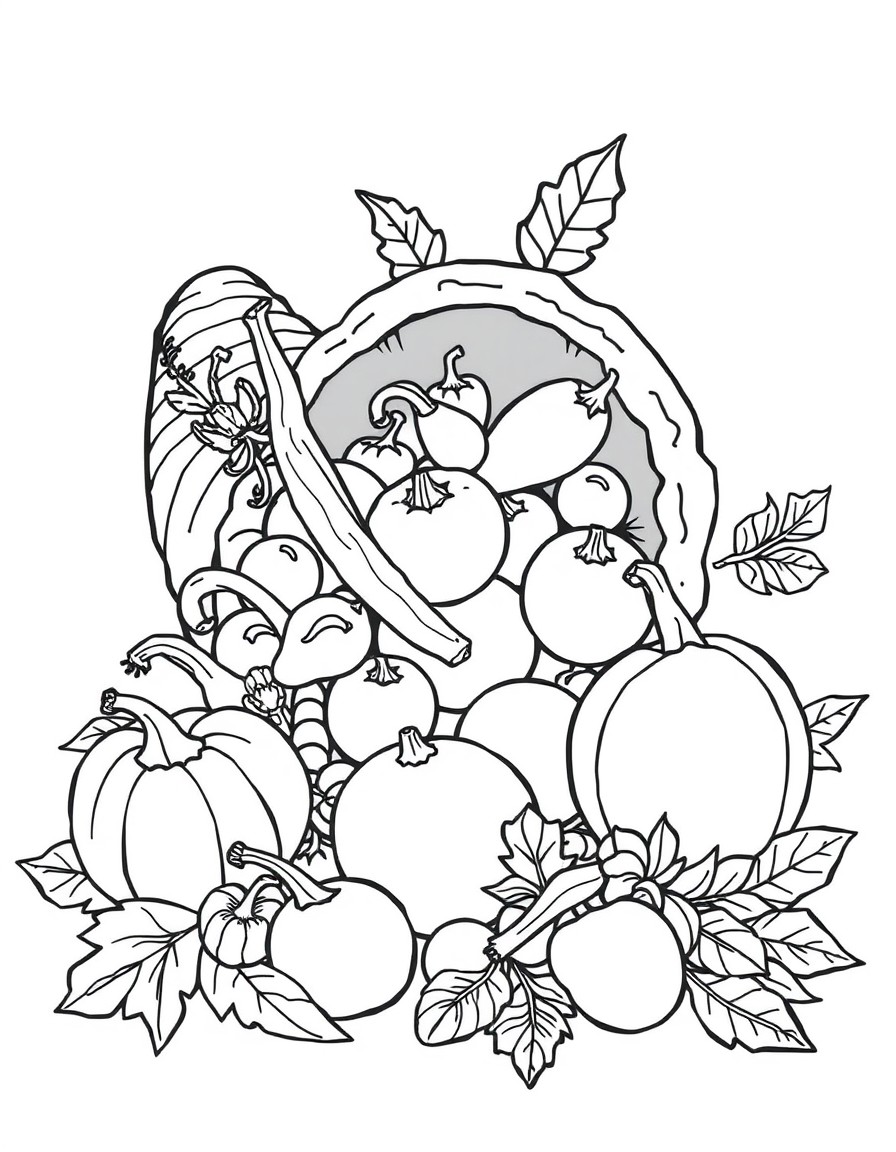 a cornucopia filled with fruits and vegetables thanksgiving theme