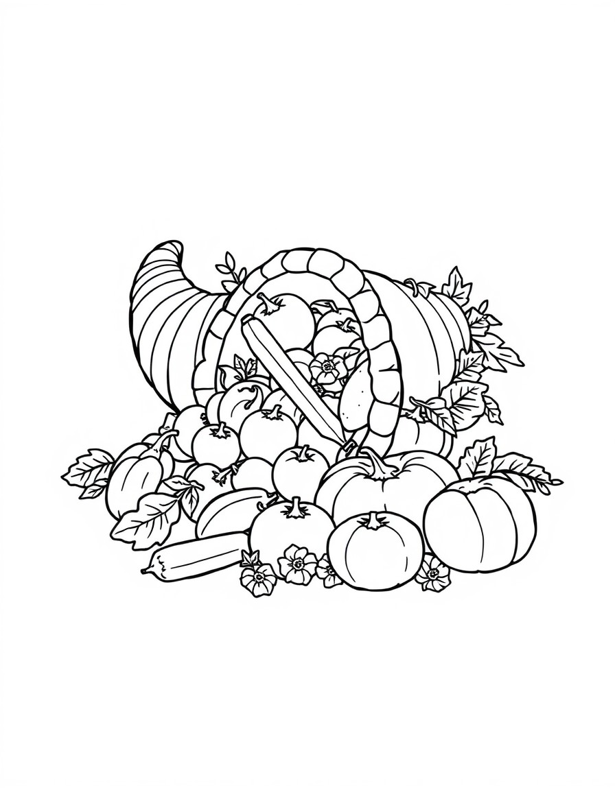 a cornucopia filled with fruits and vegetables thanksgiving theme