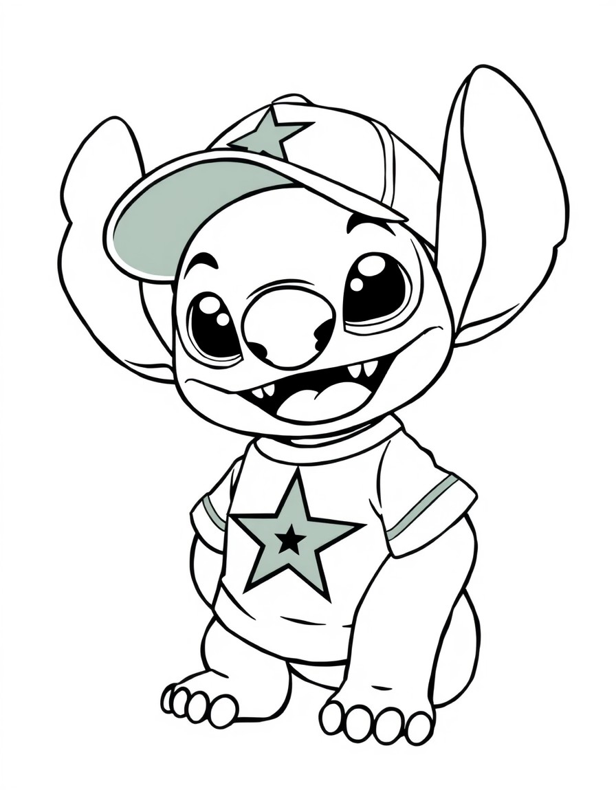 A cute stitch with a Dallas stars shirt and cap