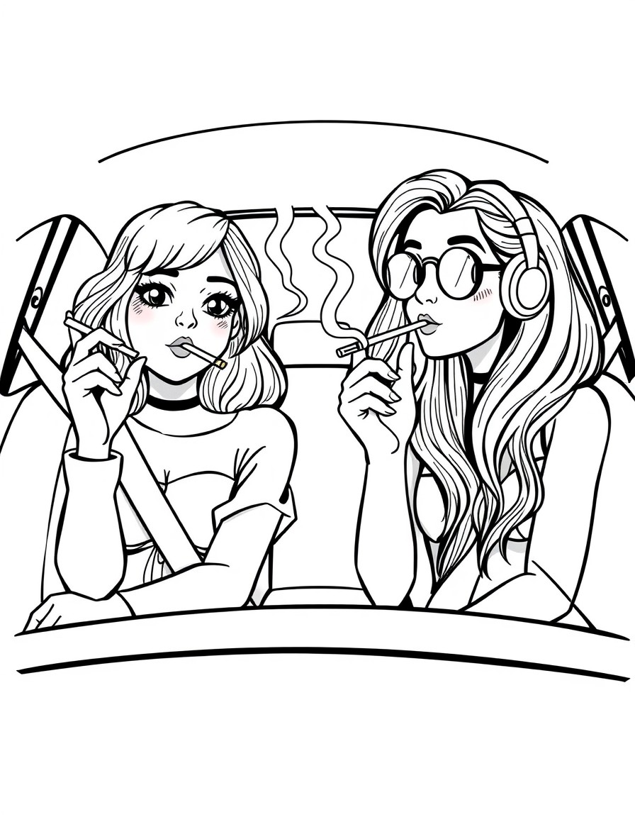 2 girl best friends smoking weed in the front seat of the car cartoon