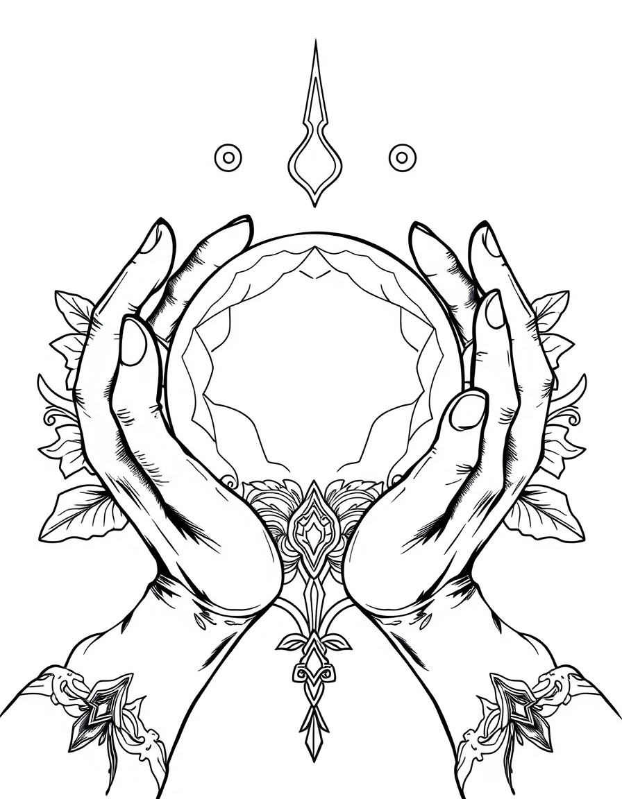 hands around a crystal ball in the neo traditional style