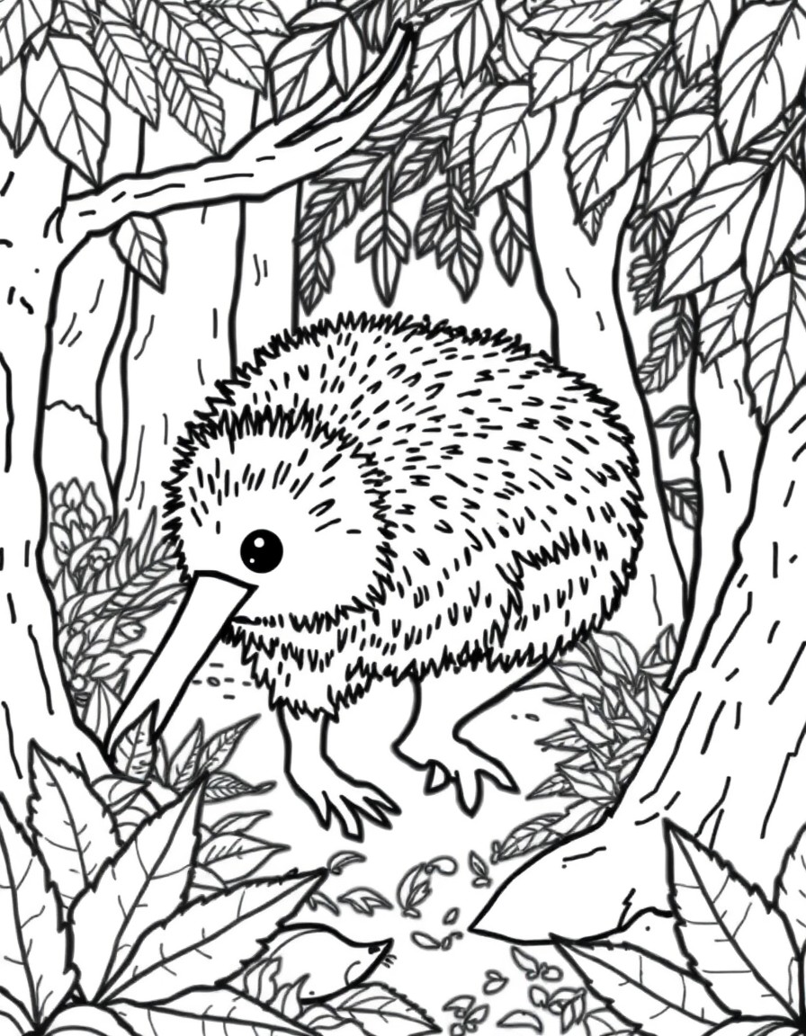 New zealand themed cute kiwi amongst forest