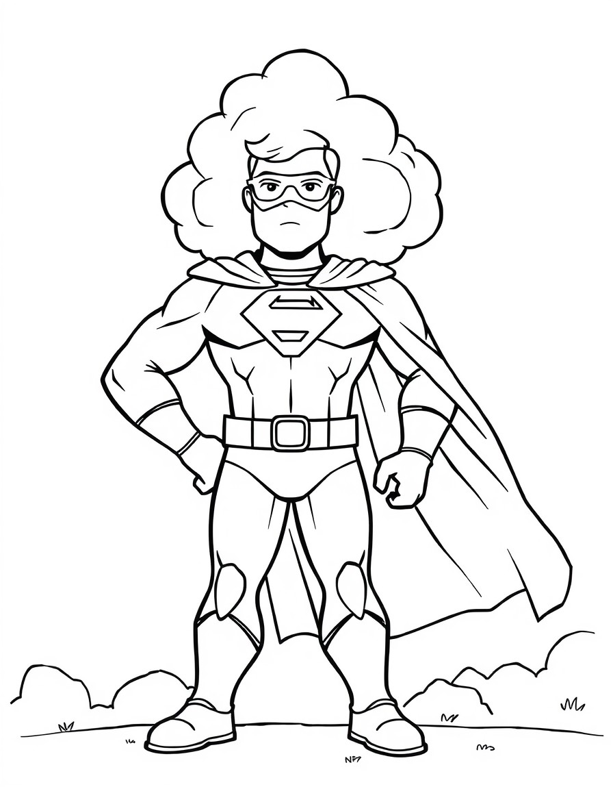 A superhero with a large human body and a giant cloud head with a cape