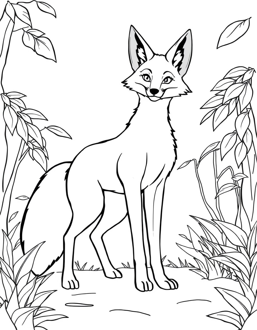 Anthro female fox standing in dynamic pose in jungle