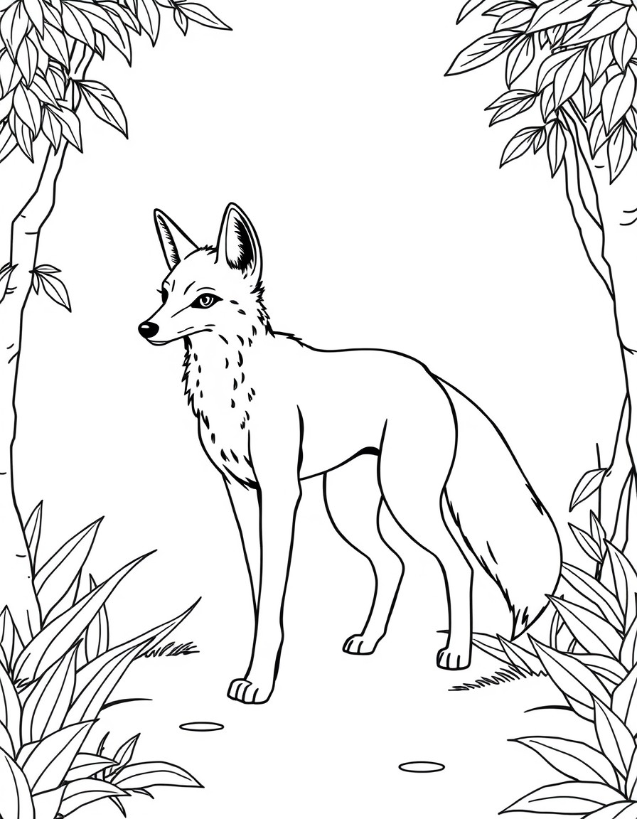 Anthro female fox standing in dynamic pose in jungle