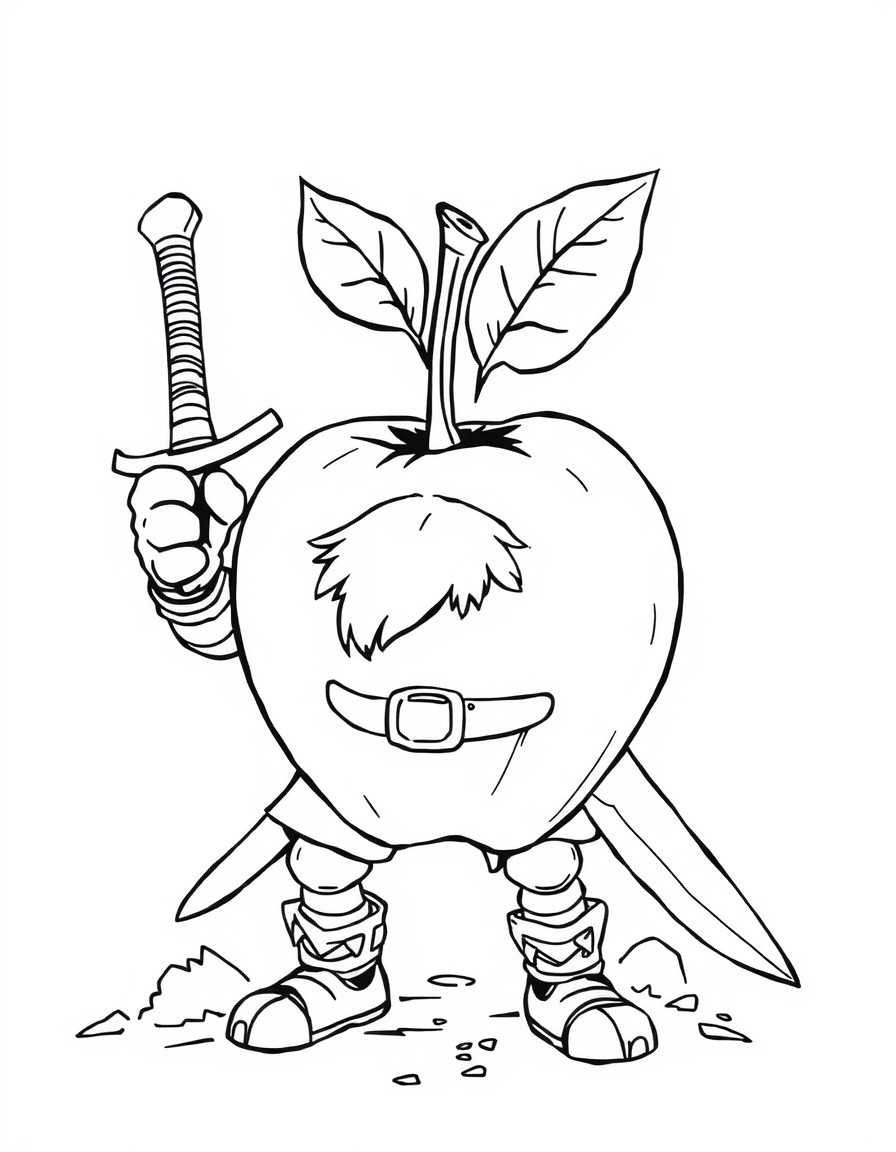 Strong apple with a sword