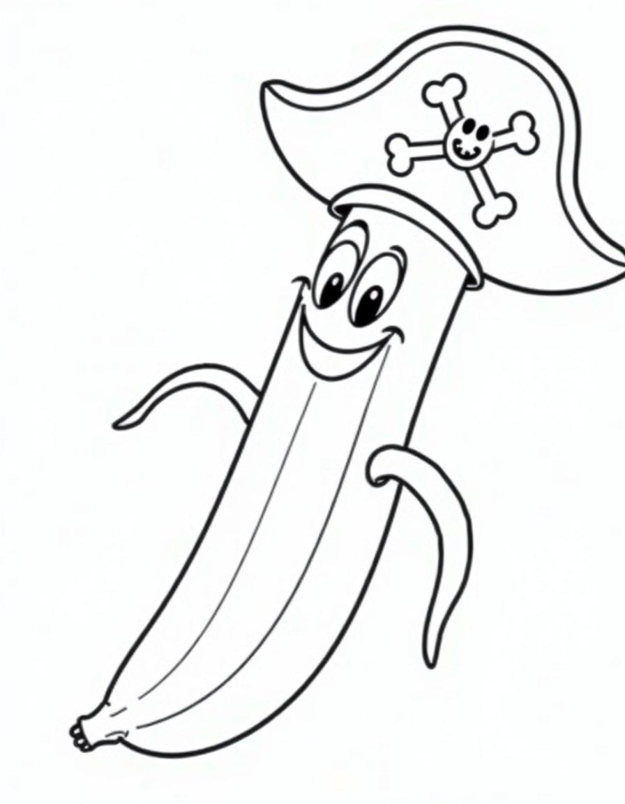 A banana with a pirate hat and smile
