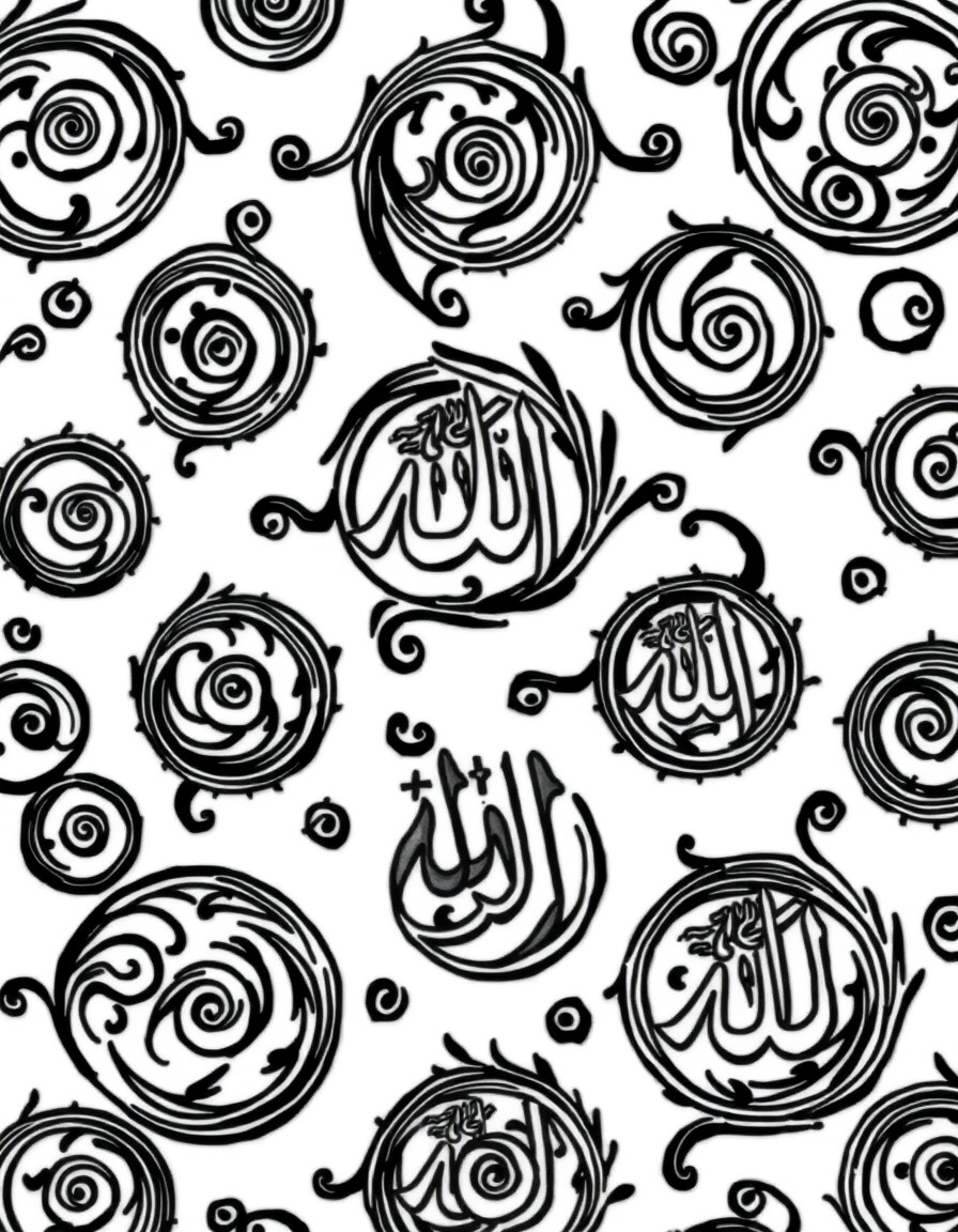 Swirls and circles and ancient Arabic fonts allover the page