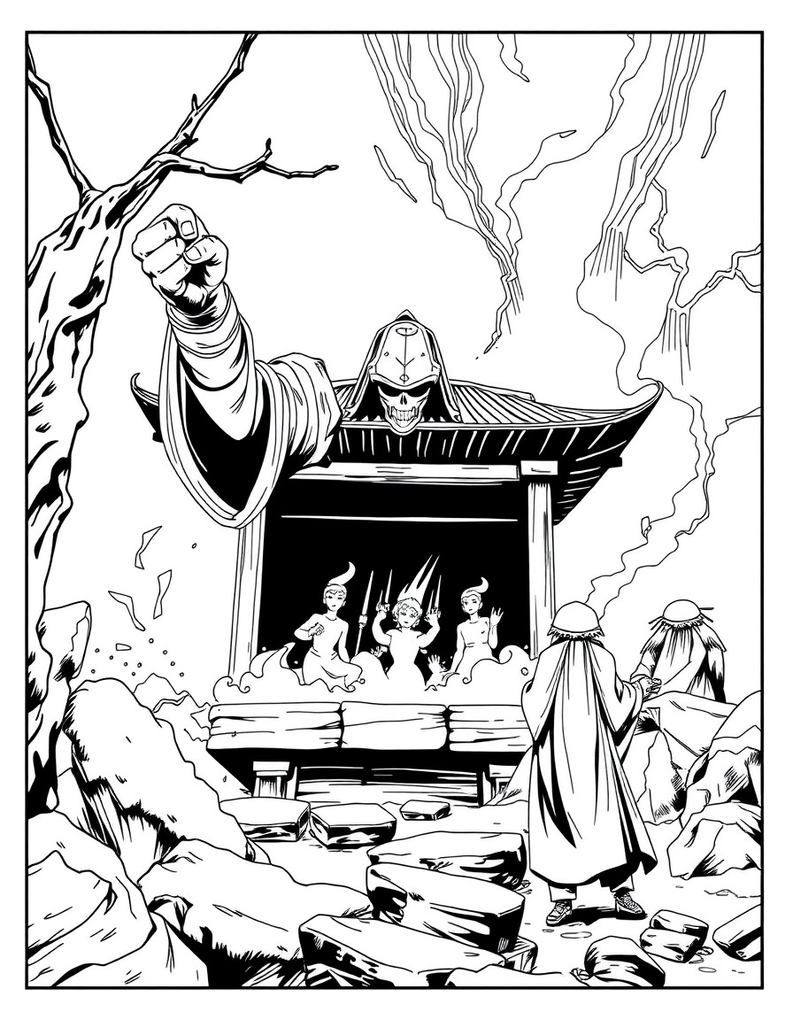 create this in manga art style panels black and white with english dialogue similar to Takeshi Obatas work and make sure the spelling in the captions are correct Chapter 1 Shadows of the Past Page 1