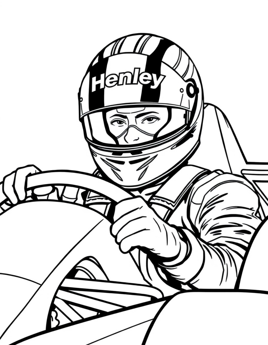 cool racecar driver with "Henley" on their helmet winning a race