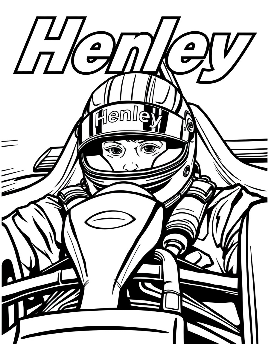 cool racecar driver with "Henley" on their helmet winning a race