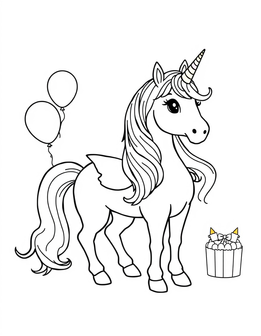 rainbow unicorn at a birthday party with a pony