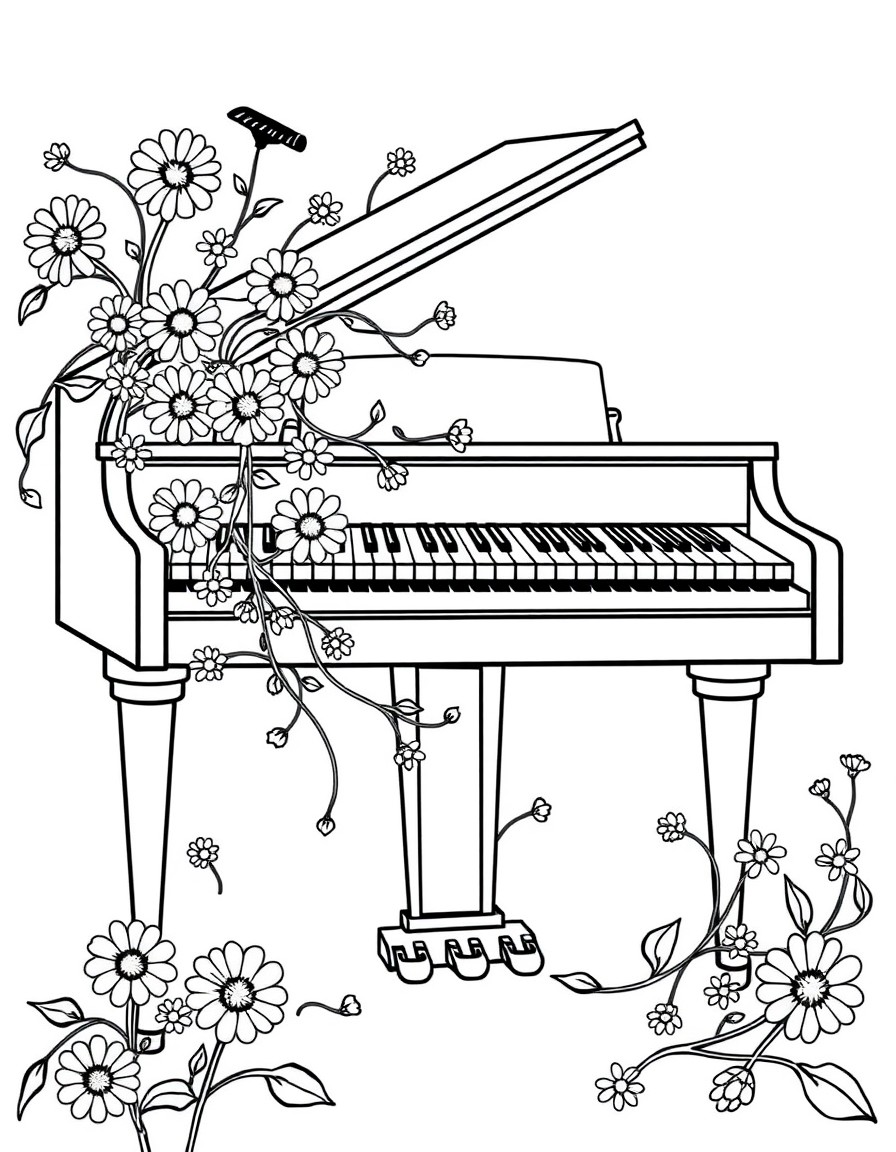 bold and simple piano with daisies and vines