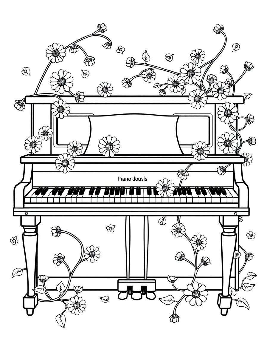 bold and simple piano with daisies and vines