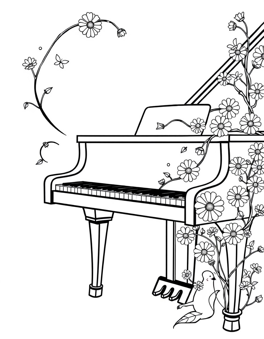 bold and simple piano with daisies and vines