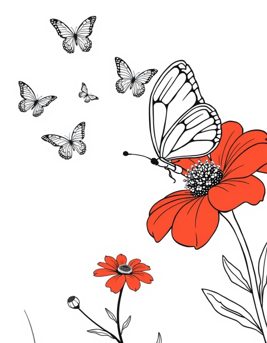 Cute tinny butterfly on the red flower then some butterfly fly in sky