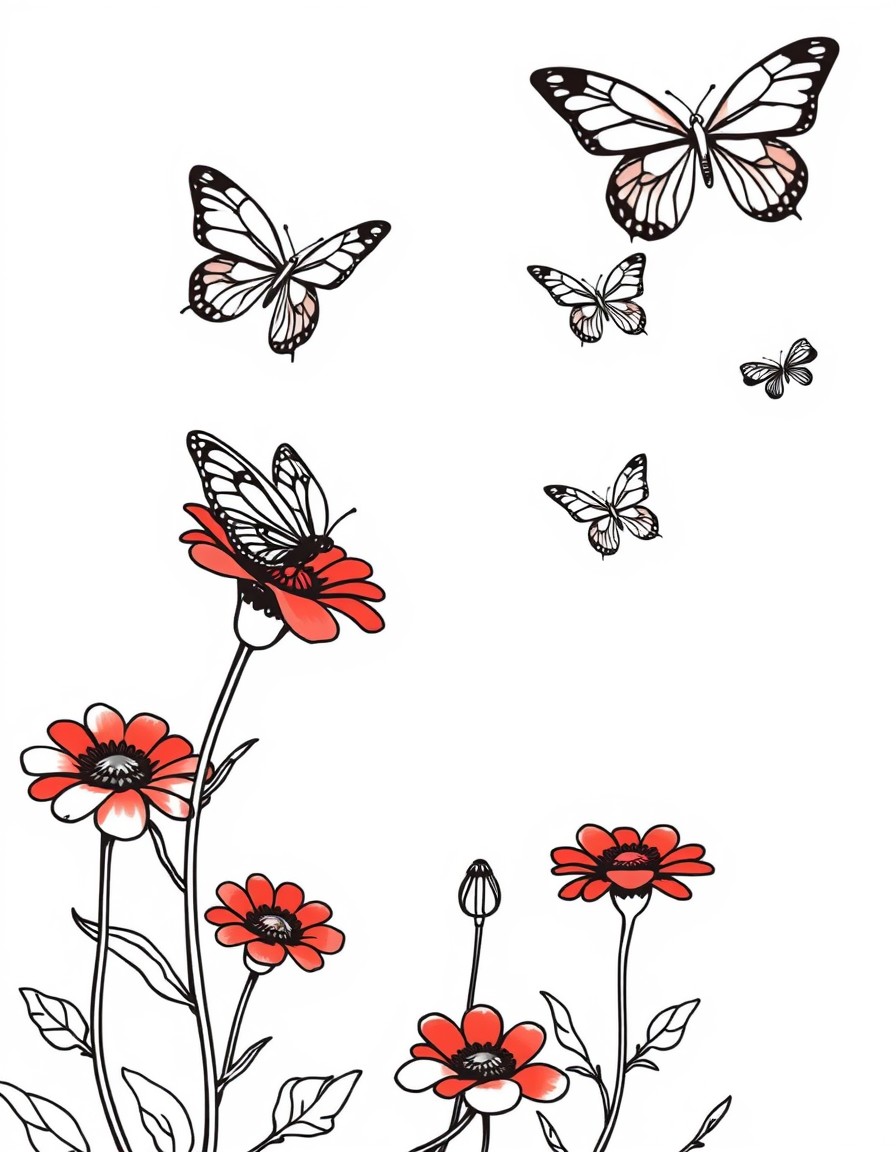 Cute tinny butterfly on the red flower then some butterfly fly in sky