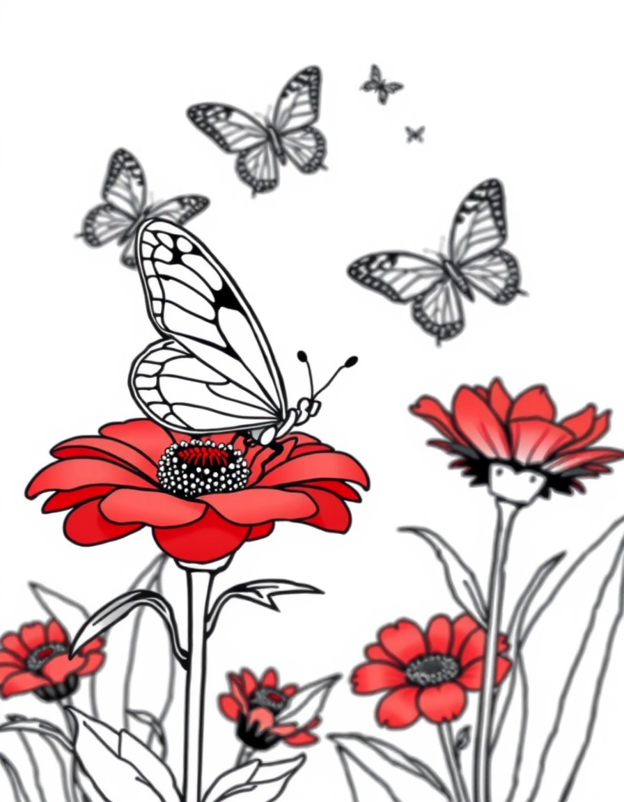 Cute tinny butterfly on the red flower then some butterfly fly in sky