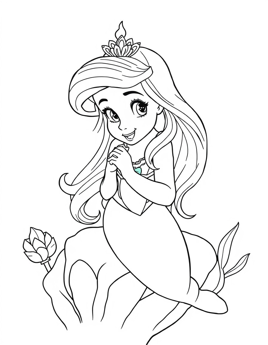 Arielka, ktra siedzi na kamieniu, cauje swoj rybk.