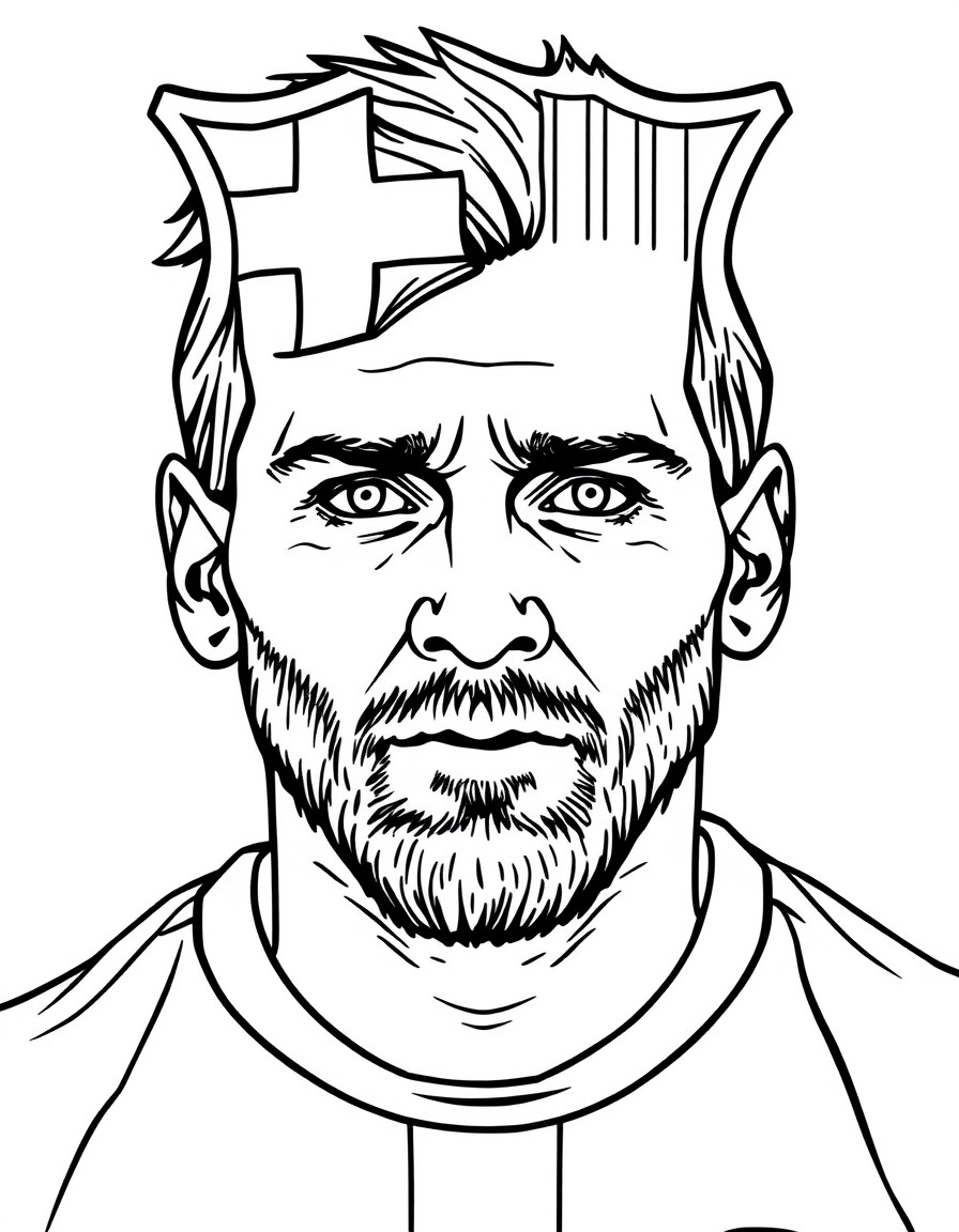 Create coloring page for FC barcelona, with nice logo  face of Messi