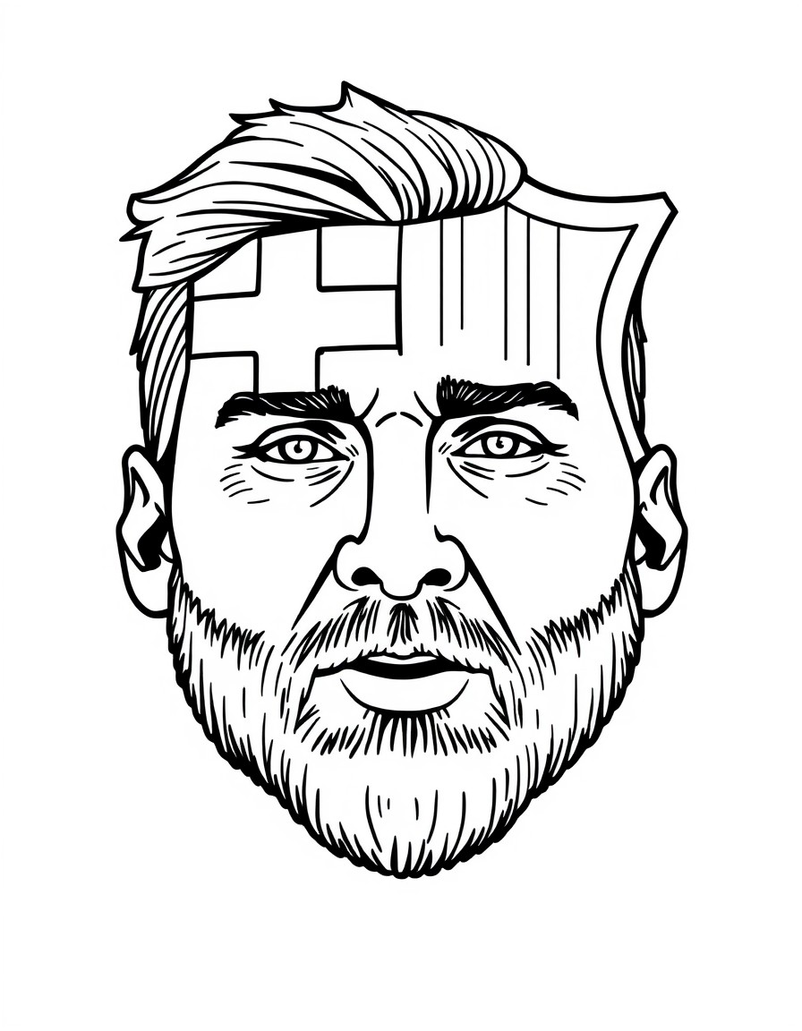 Create coloring page for FC barcelona, with nice logo  face of Messi