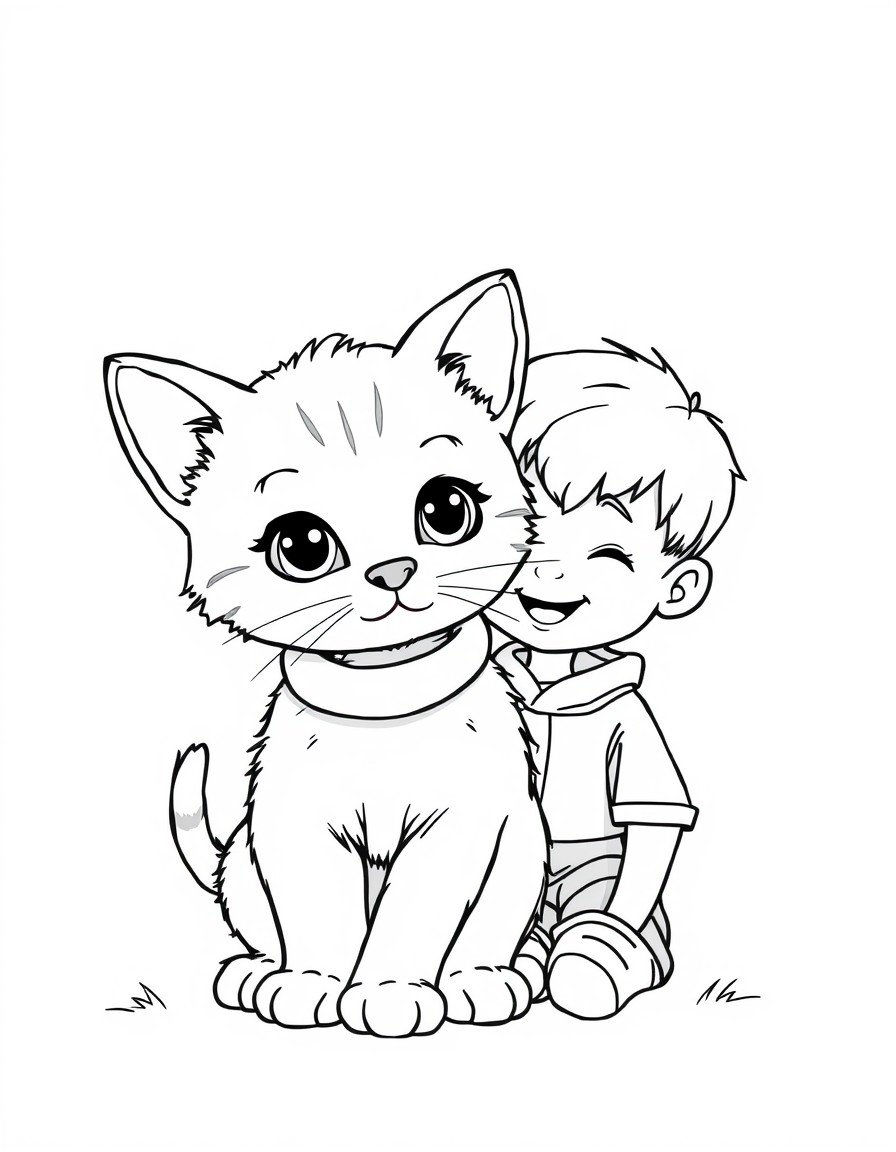 Super cute kitten with a young boy