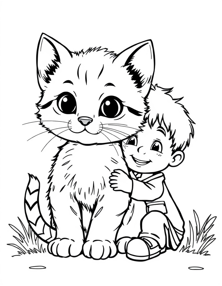 Super cute kitten with a young boy