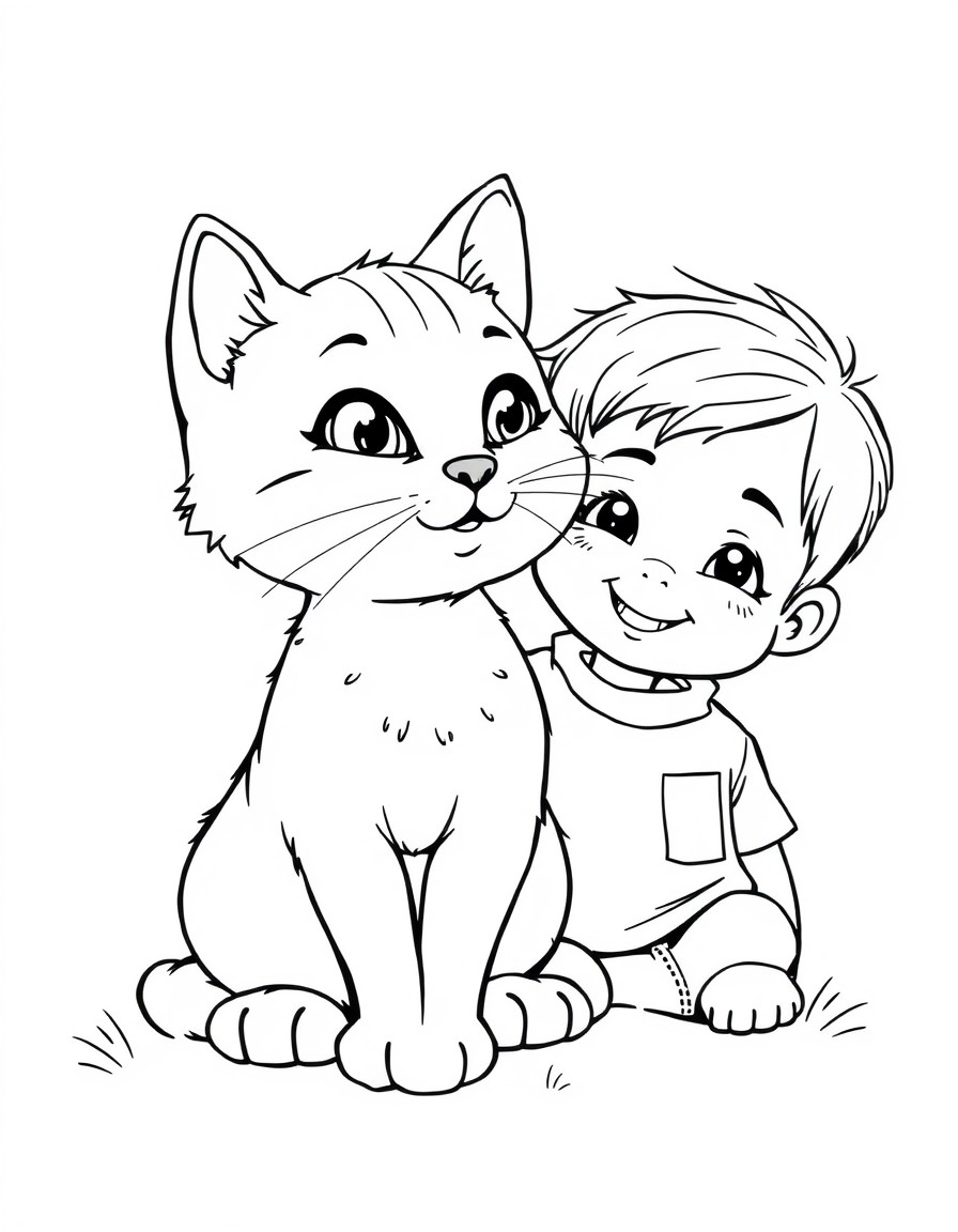 Super cute kitten with a young boy