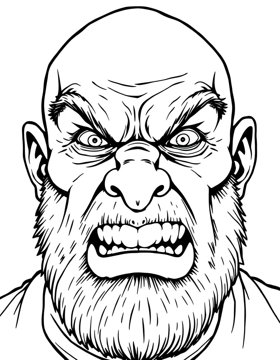 angry bald man with enormous nose ring
